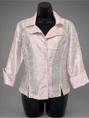 dressbarn Light Pink Floral Jacquard Button-Down Blouse